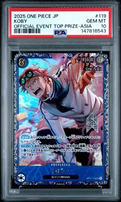 2025 ONE PIECE JAPANESE PROMOS OFFICIAL EVENT TOP PRIZE-ASIA #119 KOBY PSA 10 - Image 1