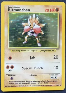 Pokemon TCG Hitmonchan 7/102 Base Ser Unlimited Holo Rare Vintage - Image 1