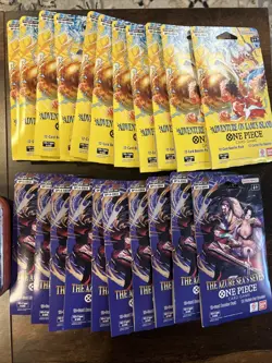 One piece TCG Sealed Lot - 28 PACKS! OP-14 OP-15 EB-03 Tin Pack Set V.2 Stickers - Image 2