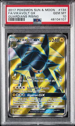2017 POKEMON SUN & MOON GUARDIANS RISING #134 FULL ART/VIKAVOLT GX PSA 10 - Image 1