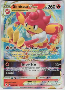 Pokemon Simisear VSTAR Ultra Rare Crown Zenith 023/159 NM - Image 1