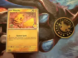 RARE Pikachu ❌⚪ + Swirl🌀!(Pokemon Day 2026) Cosmos Holo+Coin - Image 3