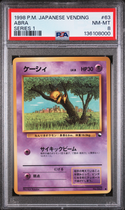 1998 POKEMON JAPANESE VENDING #63 ABRA SERIES 1 PSA 8 NM-MT - Image 1