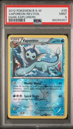 PSA 9 Mint 2012 POKEMON Black & White DARK EXPLORERS Vaporeon 25 REVERSE FOIL - Image 1