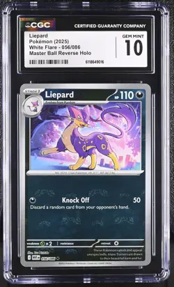 2025 Pokemon Liepard 056/086 White Flare Master Ball Reverse Holo CGC 10 - Image 1