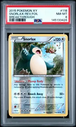 Snorlax 2015 BREAKthrough #118/162 Pokemon Reverse Holo PSA 8 - Image 1