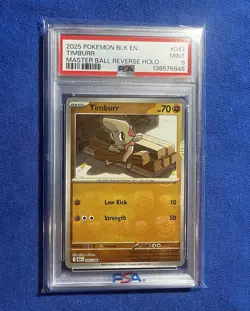 Pokemon 2025 Black Bolt Masterball Reverse Holo TIMBURR #047 PSA 9 Mint - Image 1