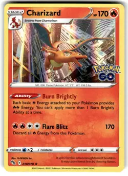 Charizard Holo Rare Pokemon GO 010/078 NM - Image 1