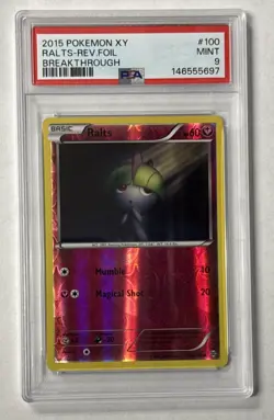 2015 POKEMON XY BREAKTHROUGH #100 RALTS REVERSE FOIL PSA 9 MINT POP 1 - Image 1