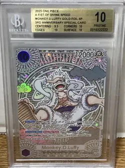 A fist of Divine Speed OP-11 Luffy SP Gold Foil 3rd Anniversary BGS Pristine 10 - Image 1