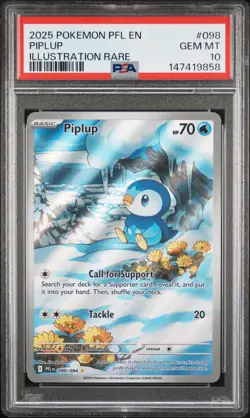 2025 POKEMON PFL EN-PHANTASMAL FLAMES ILLUSTRATION RARE #098 PIPLUP PSA 10 - Image 1
