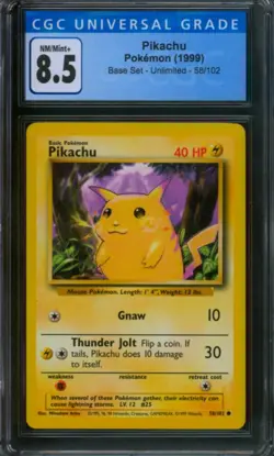1999 Pokemon Base Set Unlimited 🔥 PIKACHU 🔥 #58 CGC 8.5 NM / Mint+ Card c177 - Image 1