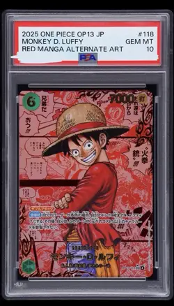 2025 ONE PIECE JAPANESE RED MANGA ALTERNATE ART OP13-118 MONKEY D. LUFFY PSA 10 - Image 1