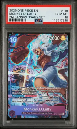 Monkey D. Luffy OP05-119 One Piece Version 2nd Anniversary SEC GEM MINT PSA 10 - Image 1