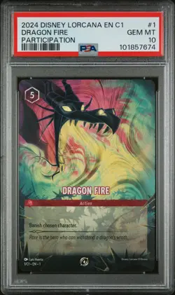 2024 DISNEY LORCANA EN C1-LORCANA CHALLENGE PROMO #1 DRAGON FIRE PSA 10 - Image 1