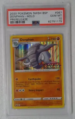 1x V0404: 2020: Donphan: SWSH067: Prerelease: Holo Promo: PSA: 10: GEM MT: 6275 - Image 1