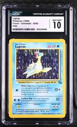 Pokemon Card CGC 10 Lapras Holo Fossil 10/62 - Image 1