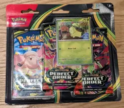 Mega Evolution Perfect Order Triple Blister Booster Packs - Chikorita - Pokemon - Image 1