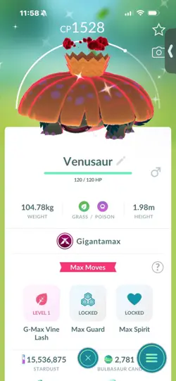 Pokemon Go Shiny Venusaur( Gigantamax ) - Image 1