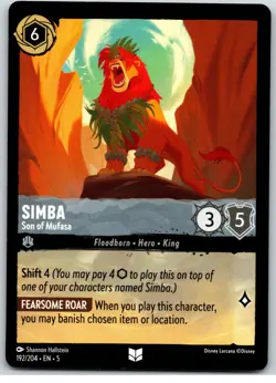 #192 Simba - Son of Mufasa - Uncommon - Steel Disney Lorcana Shimmering Skies - Image 1