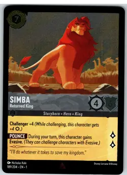 #189 Simba - Returned King - Rare - COLD FOIL 2023 Disney Lorcana First Chapter - Image 1