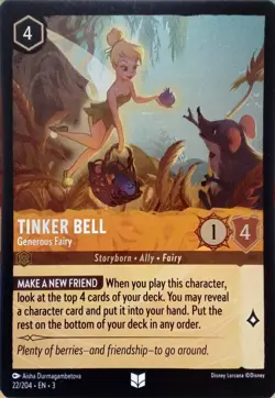 22/204 TINKER BELL GENEROUS FAIRY INKLANDS FOIL UNCOMMON DISNEY LORCANA CARD - Image 1