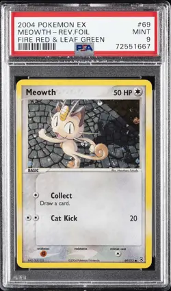 2004 POKEMON EX FIRE RED & LEAF GREEN #69 MEOWTH-REVERSE FOIL PSA 9 - Image 1