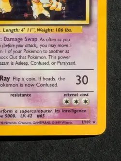 Alakazam 1/102 Holo Rare Holographic Pokemon Card Base Set TCG Near Mint - Image 5