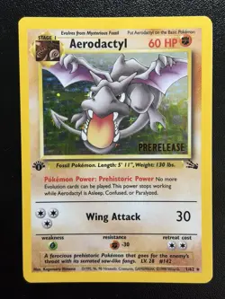 AERODACTYL Prerelease Pokemon Card - WOTC - 1st Edition Fossil 1/62 HOLO LP (A) - Image 1