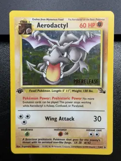 AERODACTYL Prerelease Pokemon Card - WOTC - 1st Edition Fossil 1/62 HOLO LP (A) - Image 2