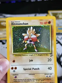 Pokemon Hitmonchan 8/130 Holo Base Set 2 SWIRL - Image 3