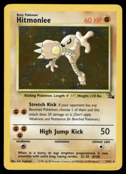 Pokemon Cards Hitmonlee 7/62 Unlimited Holo Fossil Holo Rare LP - Image 1