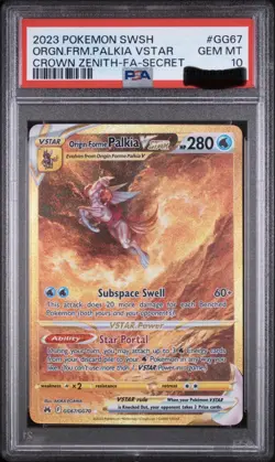 2023 POKEMON SWSH SECRET #GG67 FULL ART/ORIGIN FORME PALKIA VSTAR PSA 10 GOLD SR - Image 1