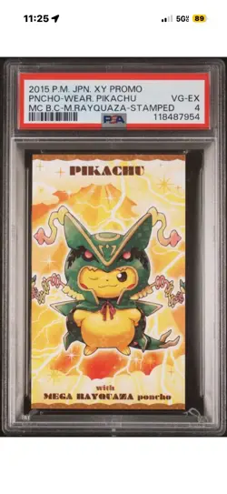 PSA 4 Mega Rayquaza Poncho-Wearing Pikachu Business Card Pokemon Japanese 2015 - Image 1