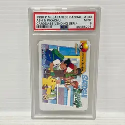 1998 Pokemon Japanese Bandai Carddass Vending Series 4 #133 Ash & Pikachu PSA 9 - Image 1