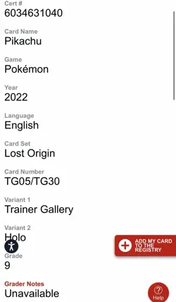 2022 Pokemon Lost Origin - Pikachu #TG05/TG30 CGC 9 Mint - Image 3