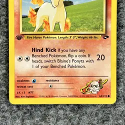 Pokemon Gym Heroes Blaine's Ponyta 64/132 1st Ed Regular NM - Image 4