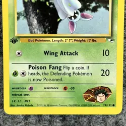 Vtg Pokemon Gym Heroes Brock's Zubat 74/132 1st Ed Common NM - Image 4