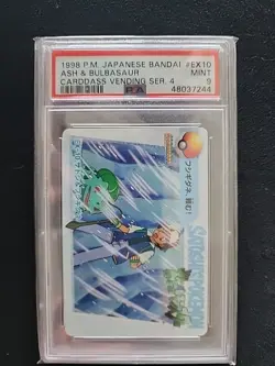 1998 Pokemon Japanese Bandai Carddass Series 4 Ash & Bulbasaur #EX10 - PSA 9 - Image 1