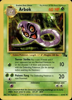 ARBOK 31/62 UNCOMMON FOSSIL POKEMON UNLIMITED LP - Image 1
