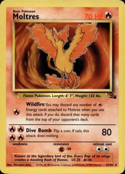 MOLTRES 27/62 RARE FOSSIL POKEMON UNLIMITED MP - Image 1