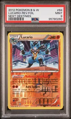 2012 POKEMON B&W NEXT DESTINIES #64 LUCARIO-REVERSE FOIL PSA 9 - Image 1