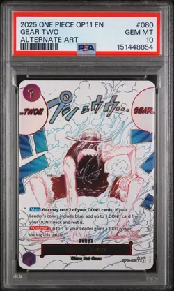 2025 ONE PIECE OP11-A FIST OF DIVINE SPEED ALTERNATE ART #080 GEAR TWO PSA 10 - Image 1