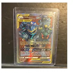 Pokemon Marshadow & Machamp GX TAG TEAM Ultra Rare Full Art 198/214 Unbroken Bo… - Image 1