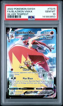 2022 POKEMON SWORD & SHIELD SILVER TEMPEST #TG15 FULL ART/BLAZIKEN VMAX PSA 10 - Image 1