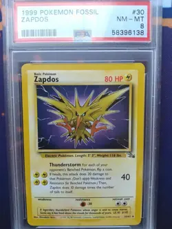 1999 POKEMON FOSSIL #30 ZAPDOS PSA NM-MT 8 - Image 1