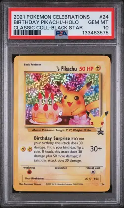 Birthday Pikachu Holo 24 Celebrations Classic Collection Pokemon PSA 10 - Image 1