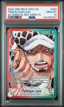 One Piece CCG - Trafalgar Law OP01-002 Alternate Art Errata Foil PSA 10 - Image 1