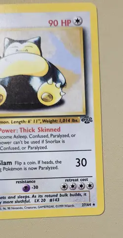 1999 Pokemon WOTC Jungle Snorlax Rare non-holo 27/64 JSx001 - Image 4