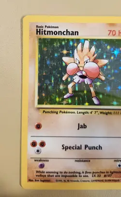 1999 Pokemon Base Set Hitmonchan Holo - see video of Holo & Card - Image 3